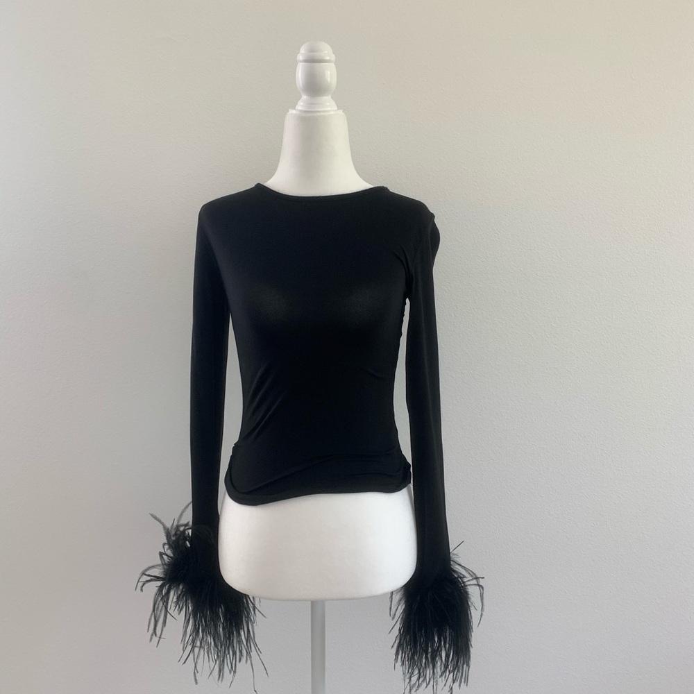 Black marabou long sleeve shirt